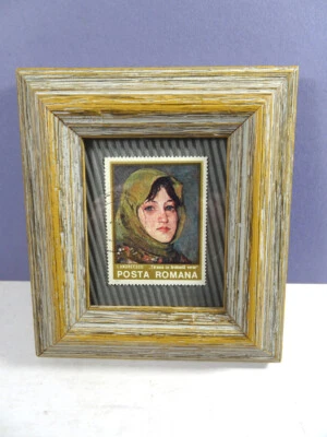 Sello postal de Rumania ARTE ENMARCADO por Ion Andreescu "Mujer campesina en bufanda verde" Foto 1 de 3
