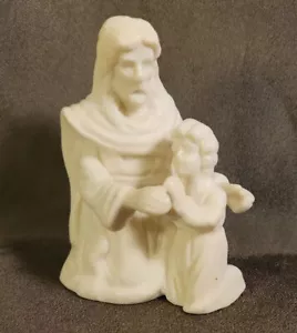 Kneeling Jesus with Child in Prayer White Porcelain Bisque Figurine 4" Tall  - Picture 1 of 5