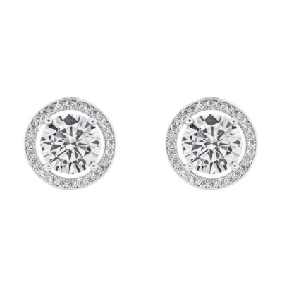 Novos brincos de cristal folheados a ouro branco 18k com halo Cate & Chloe Ariel - Imagem 1 de 4