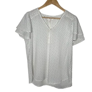 Pleione Women's Small White with Black polka dot V Neck Blouse - Picture 1 of 5