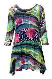Lior Women's 3/4 Sleeve Blouse Multicolor Abstract Print Top Round Neck Tunic - Picture 1 of 1