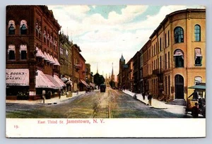Postal K7/Jamestown Nueva York c1910 East Third Street Trolley Stores 454 - Imagen 1 de 4