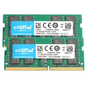 Kit 32GB (2X 16GB) Crucial PC4-19200 SODIMM DDR4 2400MHz 2Rx8 1.2V Laptop Memory - Picture 1 of 9