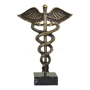 Scultura arte metallo vero bronzo caduceo Hermes fatta a mano - Foto 1 di 3