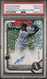 2022 Bowman Chrome Oscar Colas Speckle Autograph /299 Rookie SP PSA 10 GEM MINT - Picture 1 of 2