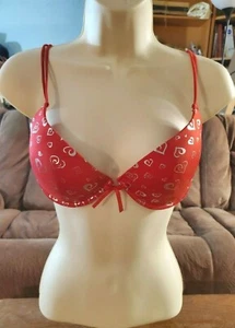 Native Intimates Bra Red with Silver Hearts 36C/L little Bow in Front(Pre-Owned) - Picture 1 of 7