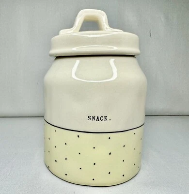Rae Dunn Yellow Small Polka Dot Canister with Dimples SNACK - Image 1 of 4