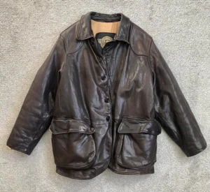 Vintage Emporio Armani Brown Leather Coat Sz 52 (38R-40S US) - Picture 1 of 16