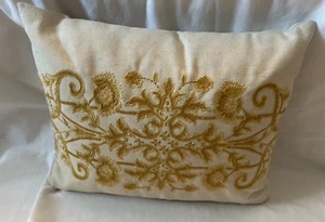 Pier One Imports Embroidered Throw Pillow Cream W/ Gold Flowers - Picture 1 of 6
