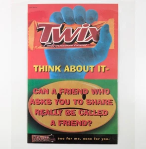 Twix 1997 Candy Promo Werbung laminiert Vintage Snack Print lustig Mars Schokolade - Bild 1 von 6