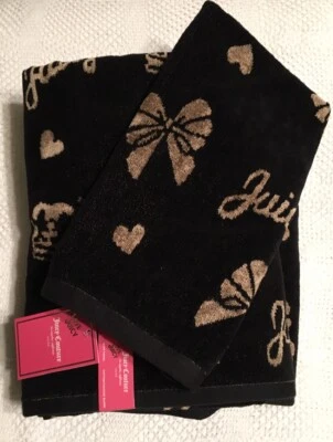 3PC JUICY COUTURE 2 BATH & 1 HAND TOWEL SET BLACK & GOLD 💛 Crown Logo NWT - Image 1 of 4