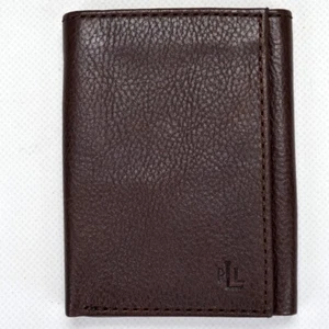 RLL Polo Ralph Lauren Marrón Para Hombre Triple Cuero Guijarro Billetera ID Ventana Nuevo - Imagen 1 de 15