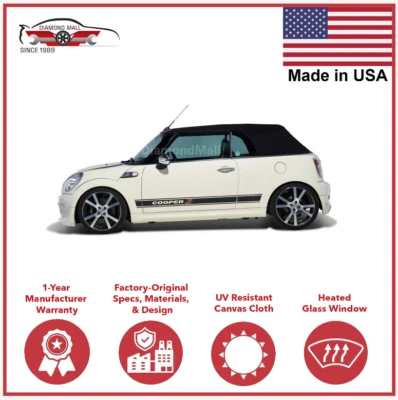 Se adapta a Mini Cooper convertible techo con ventana de vidrio térmico 2003-2008 tela de lona Foto 1 de 2