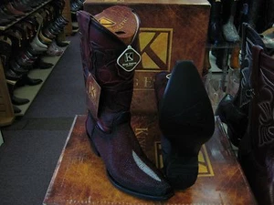 KING EXOTIC BURGUNDY SNIP TOE GENUINE STINGRAY WESTERN COWBOY BOOT EE+ 94R1243 - Picture 1 of 10