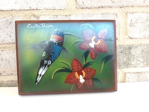 Colgante de Pared Tropical Costa Rica Flores Colibrí Pintado a Mano Madera Firmado - Imagen 1 de 4