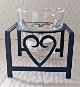 Open Heart Silhouette Cutouts Black Metal Candle Holder with Glass Votive Cup - Picture 1 of 3