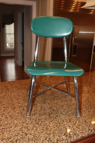 Vintage MELSUR MID CENTURY Modern Teal Green Chrome SCHOOL CHAIR Childrens Kids Cover