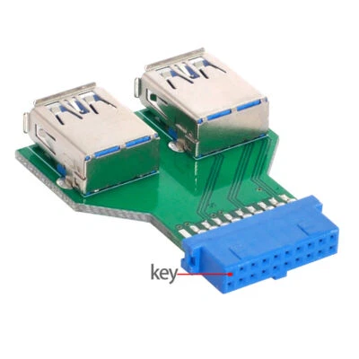 PCBA Dual USB 3.0 A Type Female to Motherboard 20/19 Pin Box Header Slot Adapter - Image 1 of 4