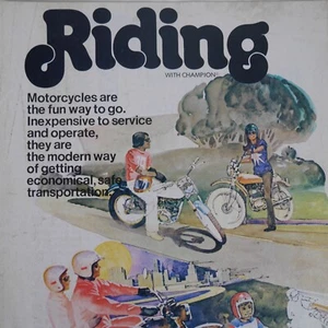 Bujía Champion vintage años 70 anuncio de venta de motocicletas folleto de conducción bicicleta de carretera - Imagen 1 de 4