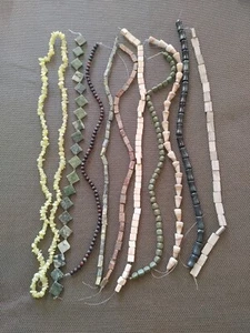 Lot of 10 Asst. Strands Stone Beads Jewelry Making Mosaics Neutral Colors Greens - Picture 1 of 4