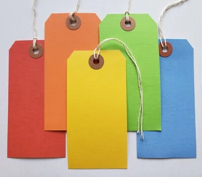 Large Size #5 String Tags 4 3/4" x 2 3/8" Colored Manila Shipping 100 200 300 - Image 1 of 4