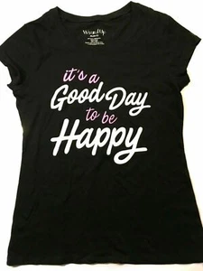 NWT It's a Good Day to Be Happy Black T-Shirt Juniors XL Size 15-17 Wound Up - Picture 1 of 2
