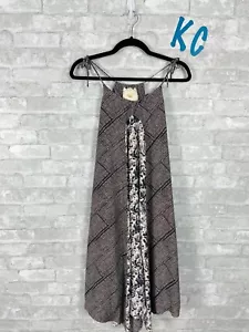 MAEVE ANTHROPOLOGIE BOHO MIDI DRESS BLACK FLORAL TIE BOW STRAPS SZ XS - Picture 1 of 5