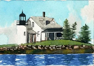 Blue Hill Bay Lighthouse Eggemoggin Light Maine Matted Watercolor Art Prints - Picture 1 of 1