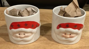 Menge 2 Punze Weihnachtsmann Keramik Windlicht Halter/Tasse 3x3" NEU - Bild 1 von 2