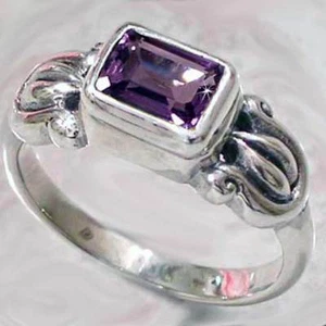 BALI DESIGNER OCTAGONAL AMETHYST RING   SZ_6  __925 STERLING SILVER - Picture 1 of 8