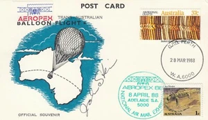 Stamps Australia various AEROPEX 88 Bergen balloon postcard label signed pilot - Bild 1 von 1