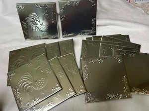 15 Backsplash Tiles Metallic Silver Tone Embossed 6”x6” New, Roosters & Plain - Picture 1 of 4