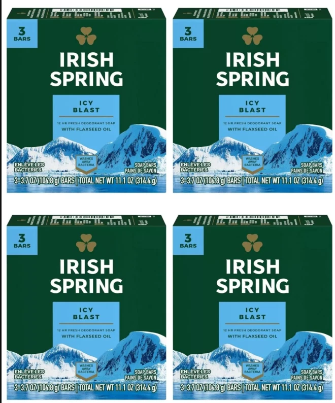 X4 Irish Spring Deodorant Soap Bar -Icy Blast ( 3.7 oz Soap Bar)(12 Soaps Total) - Image 1 of 1