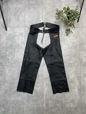 Винтажные мотоциклетные штаны Harley Davidson из натуральной кожи черные байкерские ковбойские L - Изображение 1 из 4