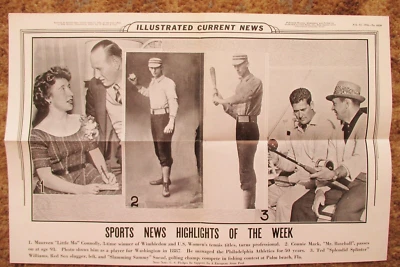 Póster de exhibición 1956 CIE 12x19 Connie Mack muere Ted Williams Sam Snead Little Mo Foto 1 de 2
