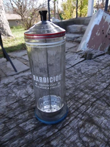 Vintage barbicide disinfectant jar, pin striping, rubber botom - Picture 1 of 9