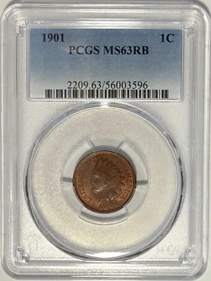 1901 Indian Head Cent 1¢ PCGS MS63 RB ‼️DEEP DARK REDDISH BROWN UNDERTONES‼️ - Image 1 of 4