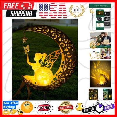 Encantadora Estatuilla Solar Hada Luna Luz Estaca - Perfecto para Jardines y Patios Foto 1 de 4