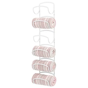 mDesign Steel Towel Holder for Bathroom Wall - Wall Mounted Organizer for Rolled - Picture 1 of 9