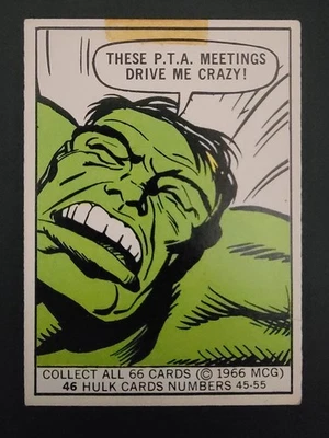 Tarjeta Donruss Marvel 1966 #46 Hulk Jack Kirby Tiny Tear derecha y cinta manchada GD+ Foto 1 de 3