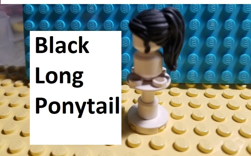 LEGO Minifigura Cabello Negro Cola de Caballo Rizos Ondulados Hombros Largos Goma Bangs Peluca Foto 1 de 1
