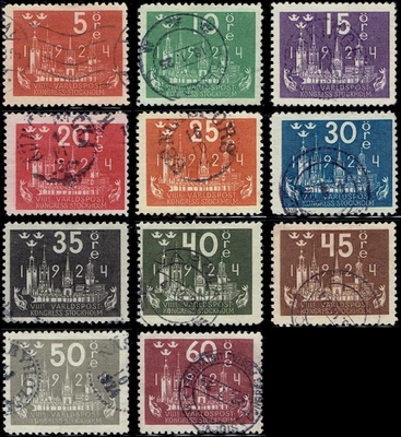 SUECIA - 1924 - UPU CONGRESS Juego de 11 - Sc #197-207 - Usado F/VF CV ~ $230 Foto 1 de 4