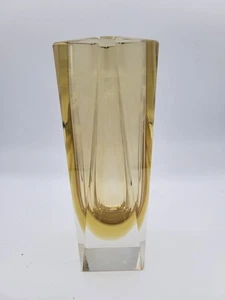 Murano Art Glass Mandruzzato Sommerso Amber Octagon Faceted Glass 8" Vase - Picture 1 of 15