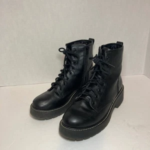 Chunky Fashion Combat Boots Lace Up Ankle with Zipper Black Women's 8.5 PU Y2K - Picture 1 of 12