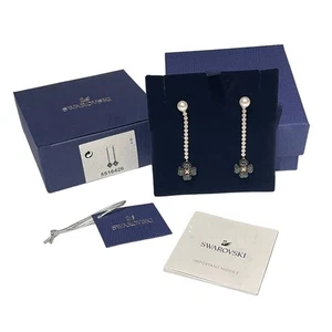 Swarovski Latisha Pierced Earrings, Black Crystal Pearl ROS Flower Long1 - Picture 1 of 9