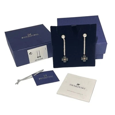 Swarovski Latisha Pierced Earrings, Black Crystal Pearl ROS Flower Long1 - Image 1 of 4