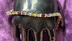 Topaz Amethyst Garnet Peridot Citrine Korea 925 Sterling Silver Bracelet 7" - Picture 1 of 6