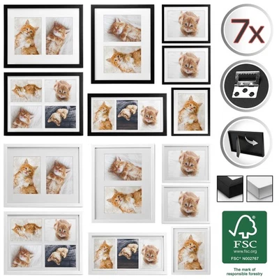 BOMOE Bilderrahmen 7 teilig Collage Fotorahmen Set weiß schwarz Multirahmen Mehrfach