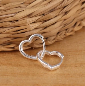 925 Sterling Silver Plain Asymmetrical Heart Shaped Hoop Earrings Boxed - Picture 1 of 8