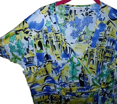 NUEVO CON ETIQUETAS COLECCIÓN JM Mujer 18 Tropical Escénico Floral Manga Corta Top Multicolor  Foto 1 de 4